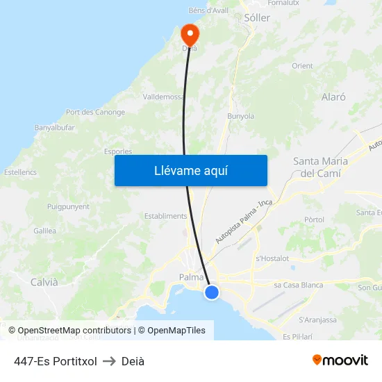 447-Es Portitxol to Deià map