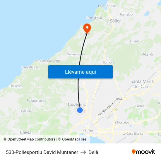 530-Poliesportiu David Muntaner to Deià map