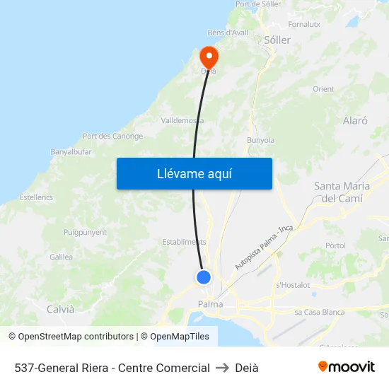 537-General Riera - Centre Comercial to Deià map