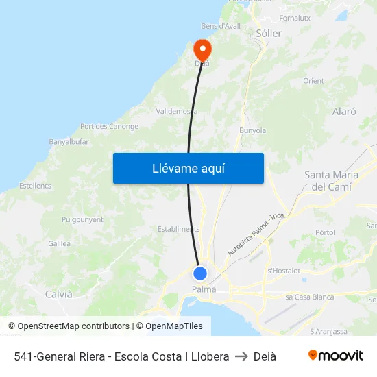 541-General Riera - Escola Costa I Llobera to Deià map