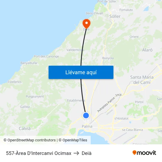 557-Àrea D'Intercanvi Ocimax to Deià map
