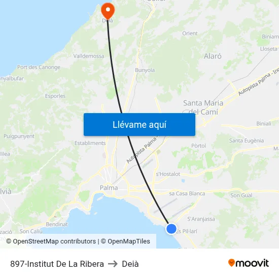 897-Institut De La Ribera to Deià map