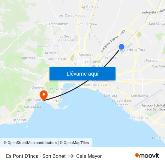 Es Pont D'Inca - Son Bonet to Cala Mayor map