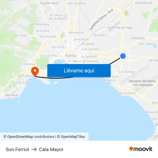 Son Ferriol to Cala Mayor map