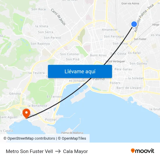 Metro Son Fuster Vell to Cala Mayor map