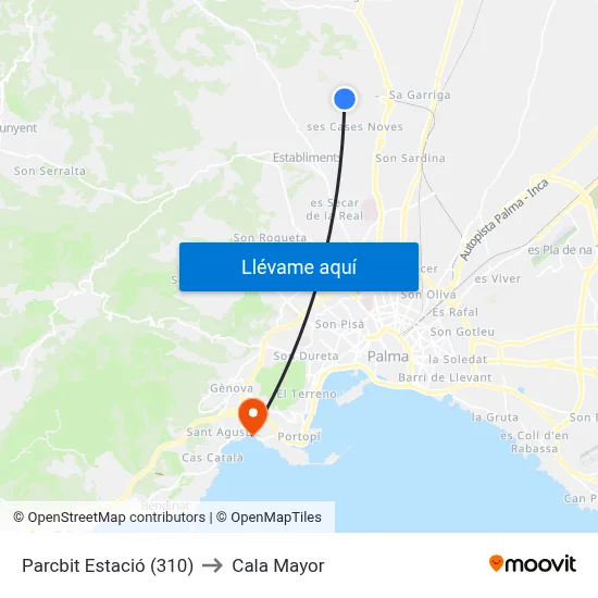 Parcbit Estació (310) to Cala Mayor map