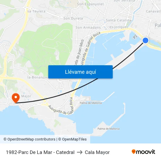 1982-Parc De La Mar - Catedral to Cala Mayor map