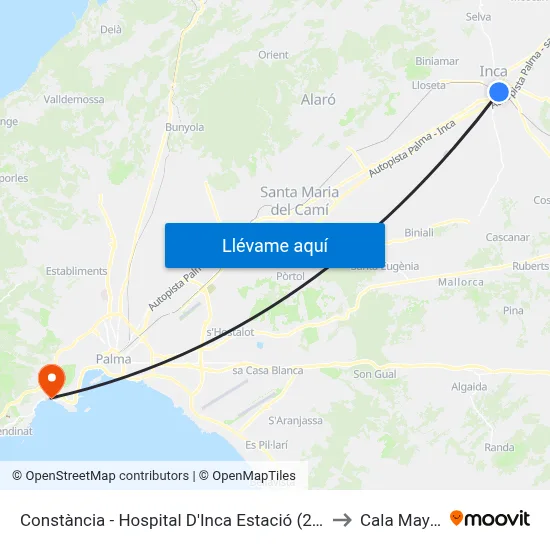 Constància - Hospital D'Inca Estació (225) to Cala Mayor map