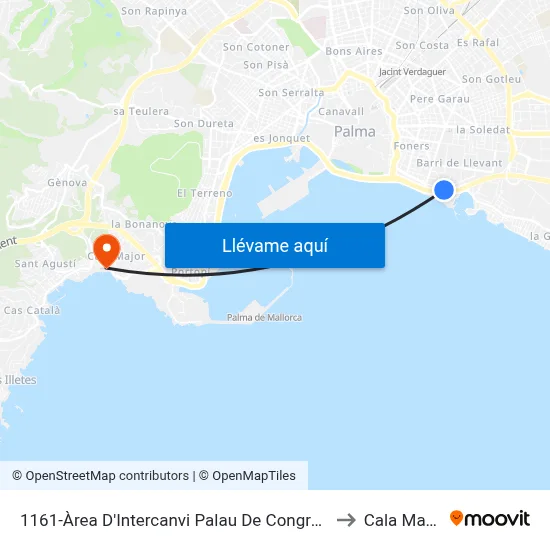 1161-Àrea D'Intercanvi Palau De Congressos to Cala Mayor map