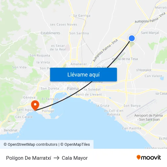 Polígon De Marratxí to Cala Mayor map