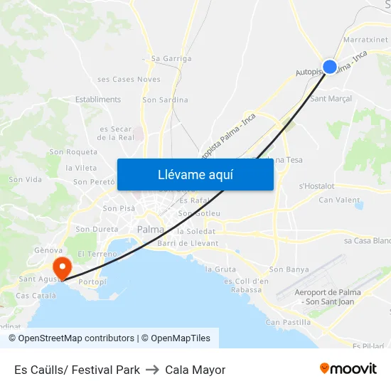 Es Caülls/ Festival Park to Cala Mayor map