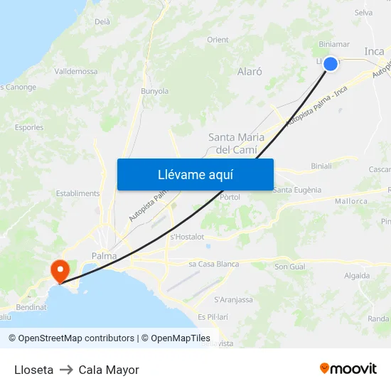 Lloseta to Cala Mayor map