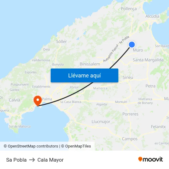 Sa Pobla to Cala Mayor map