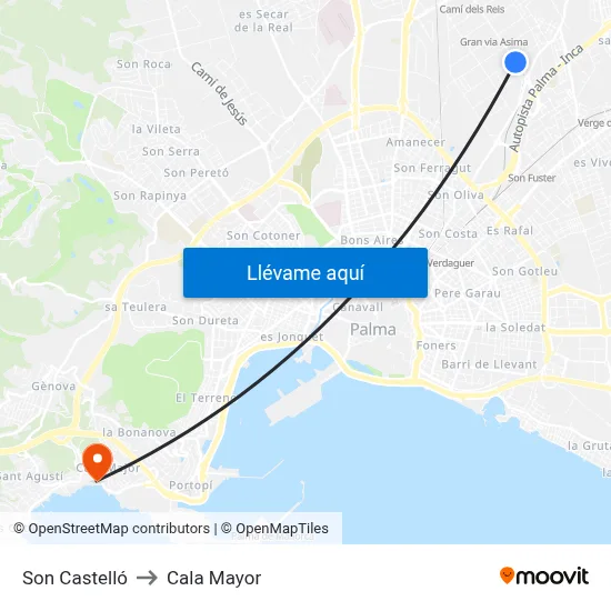 Son Castelló to Cala Mayor map