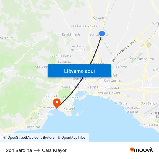 Son Sardina to Cala Mayor map