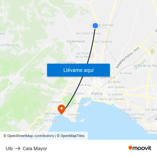 Uib to Cala Mayor map