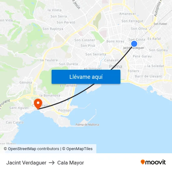 Jacint Verdaguer to Cala Mayor map