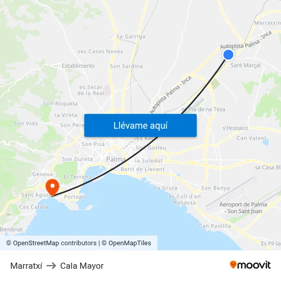 Marratxí to Cala Mayor map