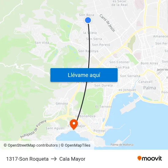 1317-Son Roqueta to Cala Mayor map