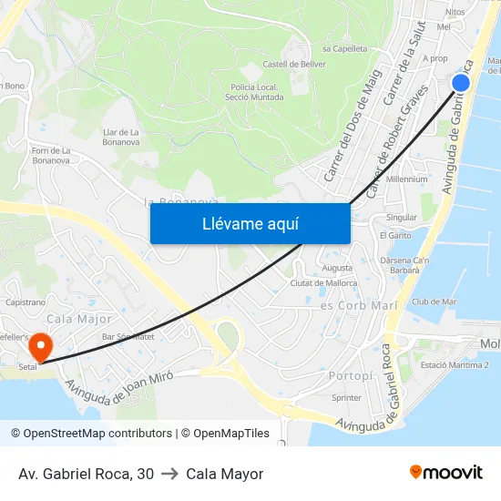 Av. Gabriel Roca, 30 to Cala Mayor map