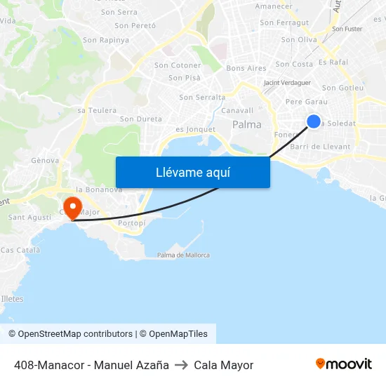 408-Manacor - Manuel Azaña to Cala Mayor map