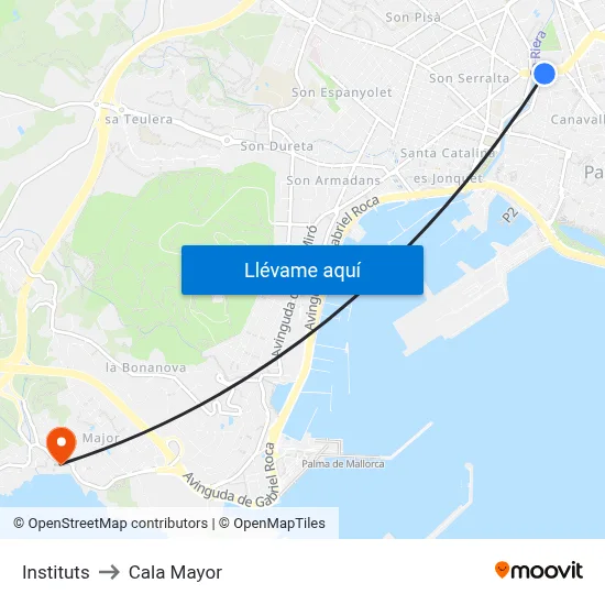 Instituts to Cala Mayor map