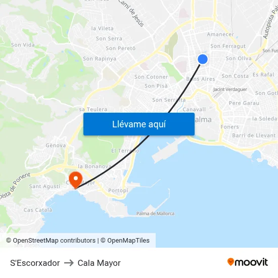 S'Escorxador to Cala Mayor map