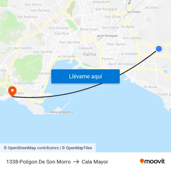 1338-Polígon De Son Morro to Cala Mayor map