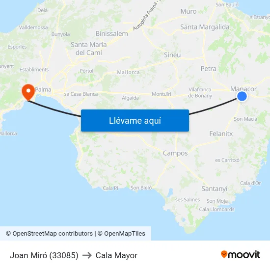Joan Miró (33085) to Cala Mayor map