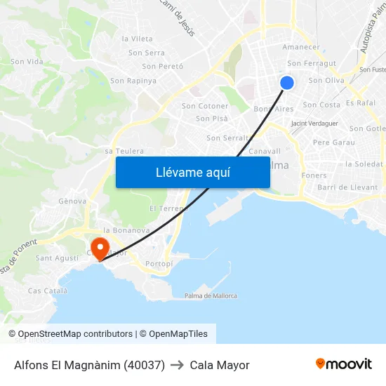 Alfons El Magnànim (40037) to Cala Mayor map
