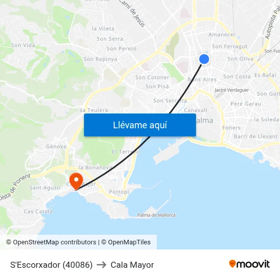 S'Escorxador (40086) to Cala Mayor map