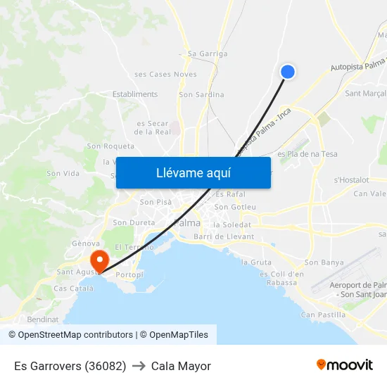 Es Garrovers (36082) to Cala Mayor map