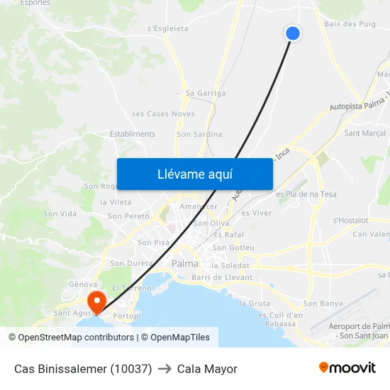 Cas Binissalemer (10037) to Cala Mayor map