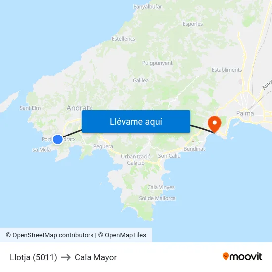 Llotja (5011) to Cala Mayor map