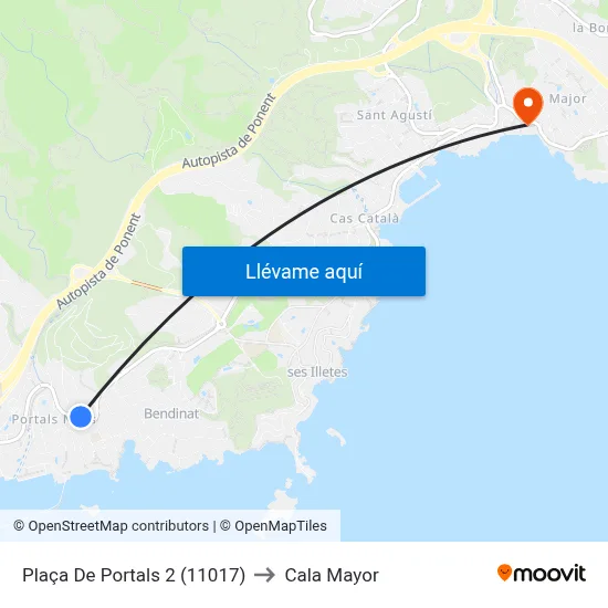 Plaça De Portals 2 (11017) to Cala Mayor map