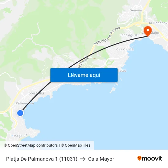 Platja De Palmanova 1 (11031) to Cala Mayor map