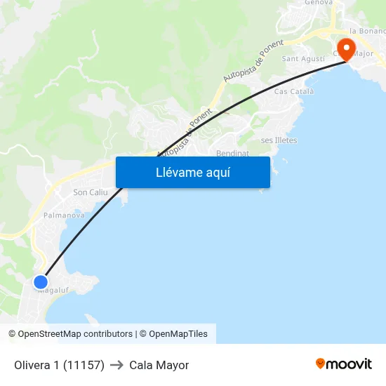 Olivera 1 (11157) to Cala Mayor map