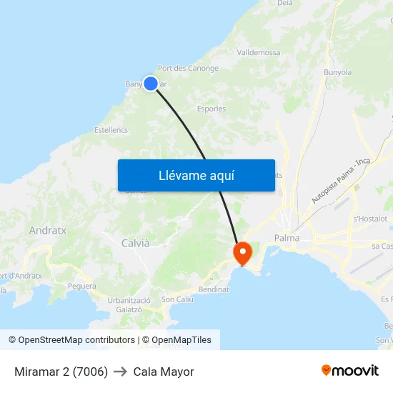 Miramar 2 (7006) to Cala Mayor map