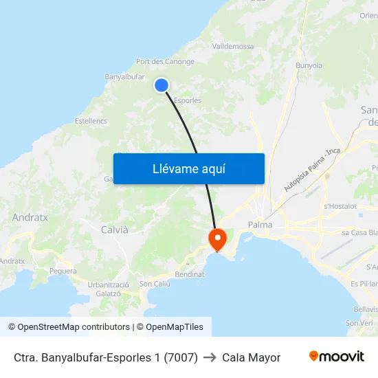 Ctra. Banyalbufar-Esporles 1 (7007) to Cala Mayor map