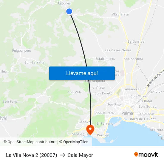 La Vila Nova 2 (20007) to Cala Mayor map