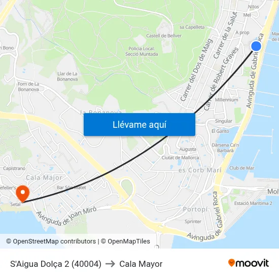 S'Aigua Dolça 2 (40004) to Cala Mayor map