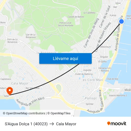 S'Aigua Dolça 1 (40023) to Cala Mayor map