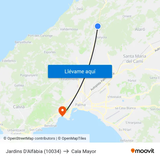 Jardins D'Alfàbia (10034) to Cala Mayor map