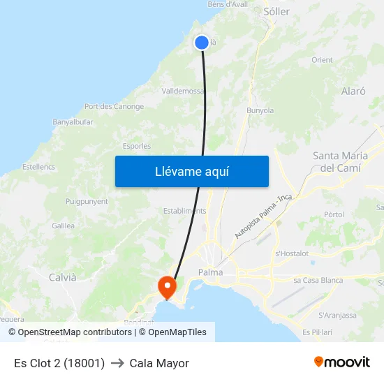 Es Clot 2 (18001) to Cala Mayor map