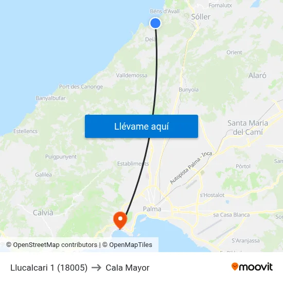 Llucalcari 1 (18005) to Cala Mayor map