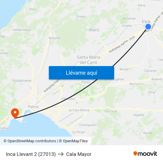Inca Llevant 2 (27013) to Cala Mayor map