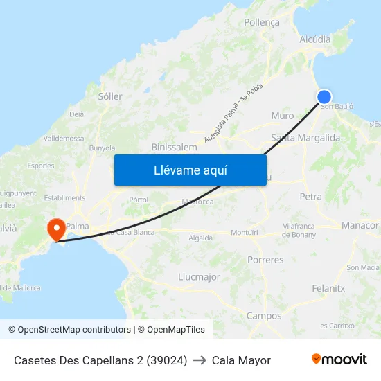 Casetes Des Capellans 2 (39024) to Cala Mayor map