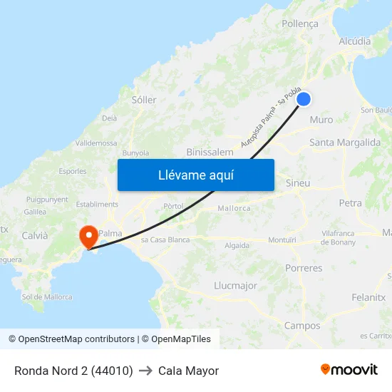 Ronda Nord 2 (44010) to Cala Mayor map