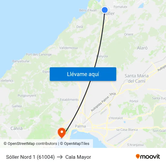 Sóller Nord 1 (61004) to Cala Mayor map