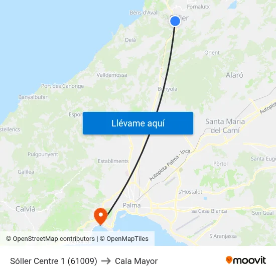 Sóller Centre 1 (61009) to Cala Mayor map